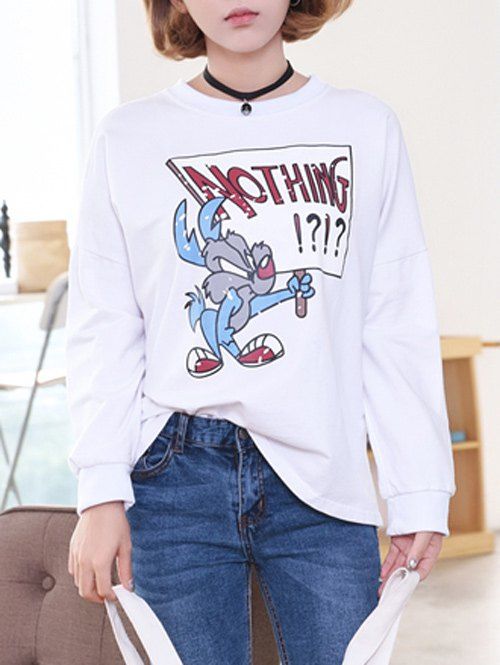 

Rabbit Letter Print Sweatshirt, White