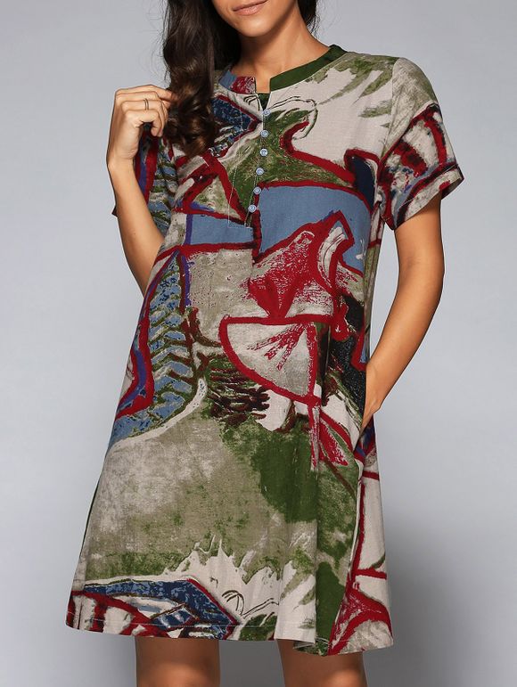Peinture Bouton Multicolor Design Une ligne de robe courte - Vert XL