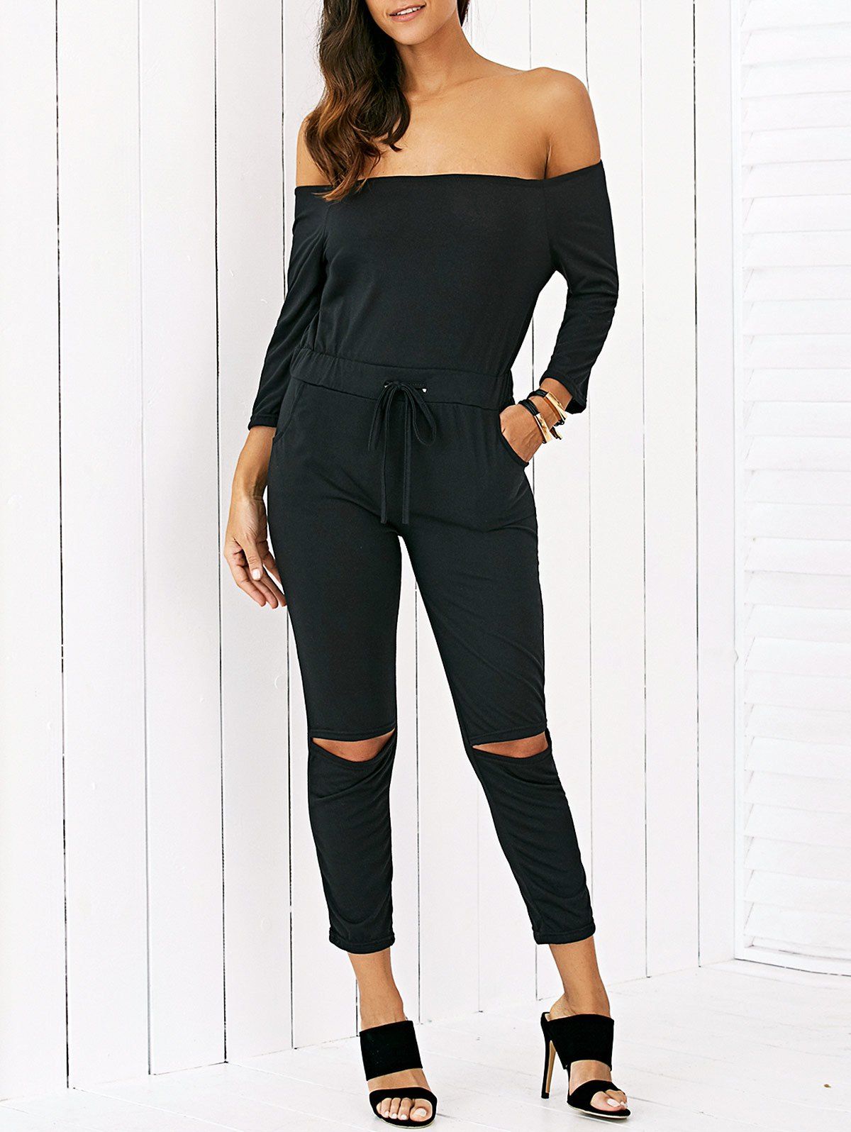 

Chic Hole Design Drawstring Jumpsuit, Black