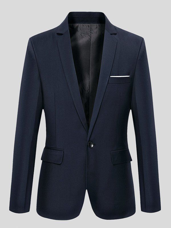 

Lapel One-Button Long Sleeve Slimming Blazer, Cadetblue