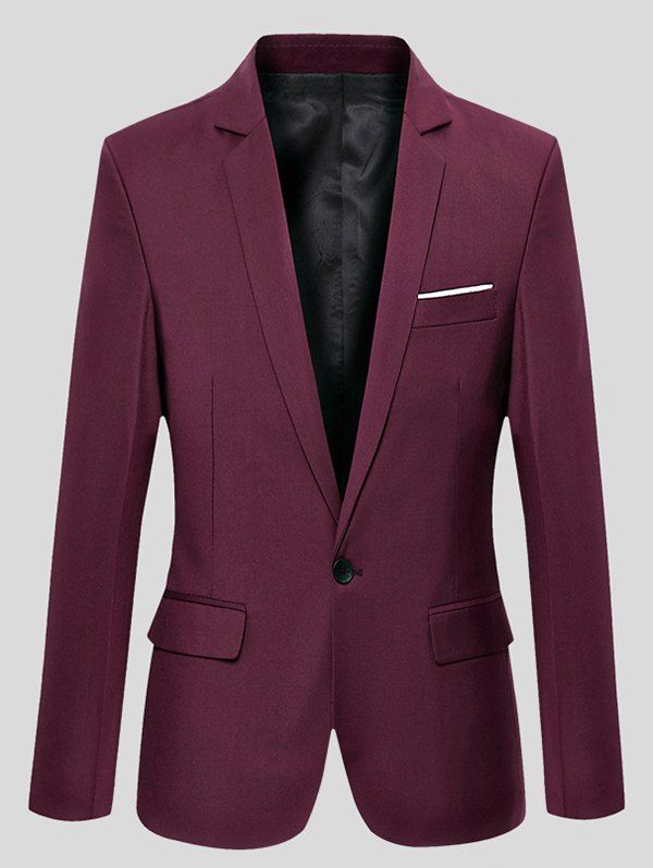 

Lapel One-Button Long Sleeve Slimming Blazer, Wine red