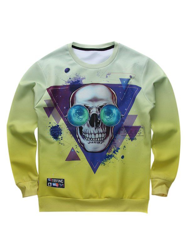 

Crew Neck Triangle Skull Print Funny Sweatshirt, Yellow