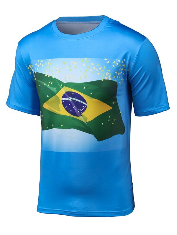 

Short Sleeve 3D Brazil Flag Print T-Shirt, Blue
