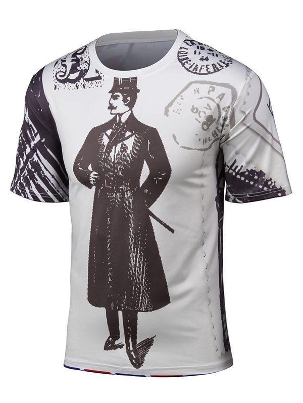 

Short Sleeve 3D Cartoon Chaplin and Union Jack Print T-Shirt, Colormix