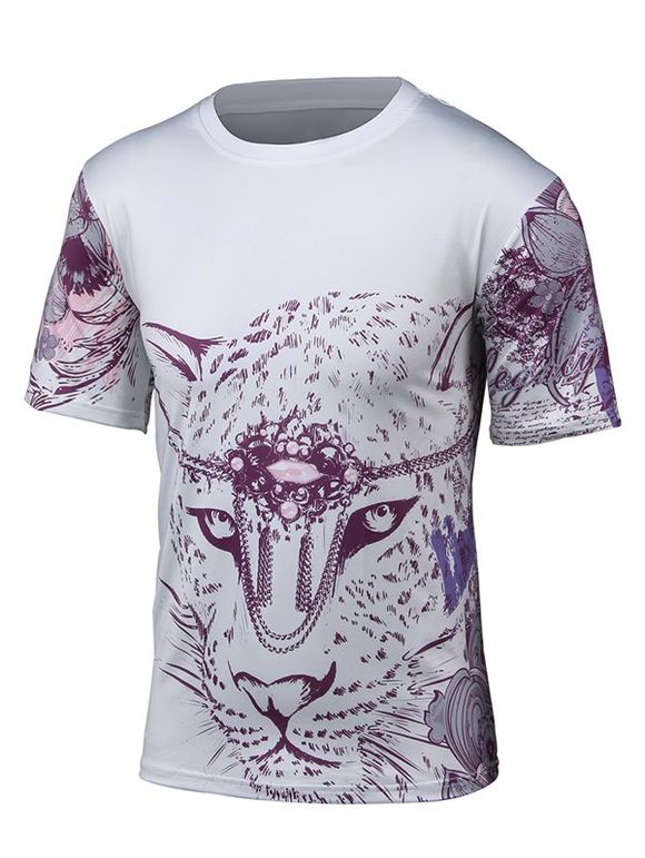 Manches courtes 3D Leopard et Floral T-shirt imprimé - Blanc M