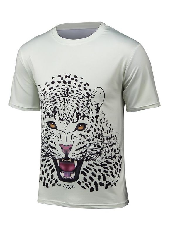Manches courtes 3D T-shirt imprimé léopard - Blanc Cassé 4XL