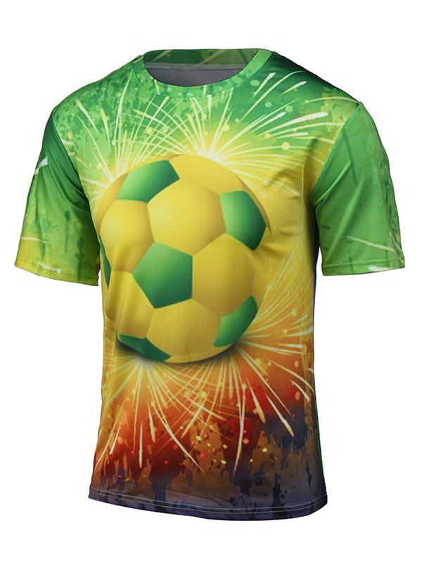 

Short Sleeve 3D Football and Firework Print T-Shirt, Colormix