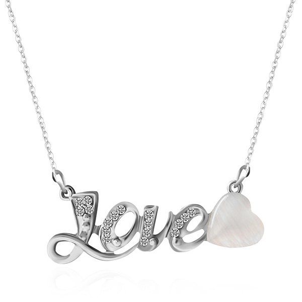 

Faux Opal Love Rhinestone Heart Necklace, Silver