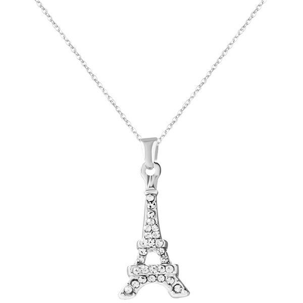 

Eiffel Tower Shape Rhinestone Pendant Necklace, Silver