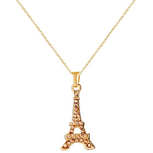 

Eiffel Tower Shape Rhinestone Pendant Necklace, Golden