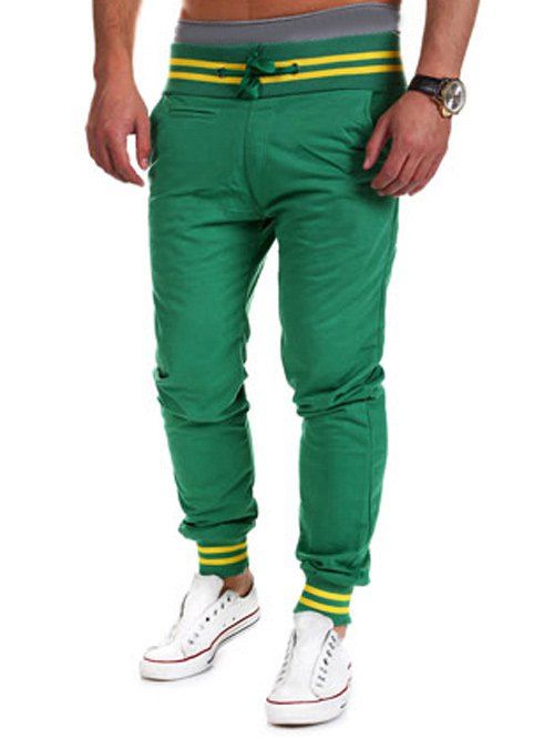 Pieds à lacets Poutre Color Block Pants Stripe Spliced ​​Jogger - Vert L