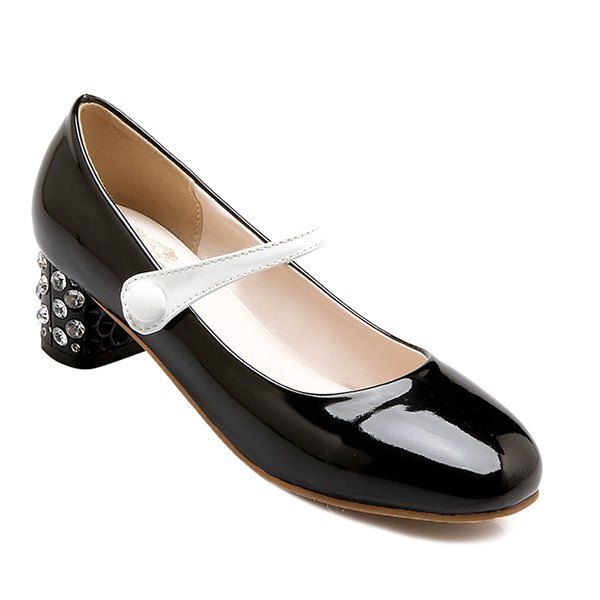 

Buckle Low Heel Square Toe Color Block Pumps, Black