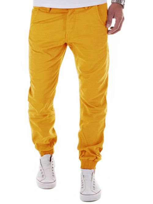 Pantalon de Jogger Design Taille Basse à Pattes Étroites Braguette à Glissière - Jaune 2XL