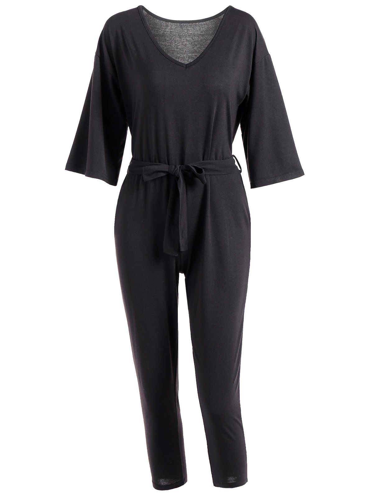 

3/4 Sleeves High-Waist Jumpsuit, Black