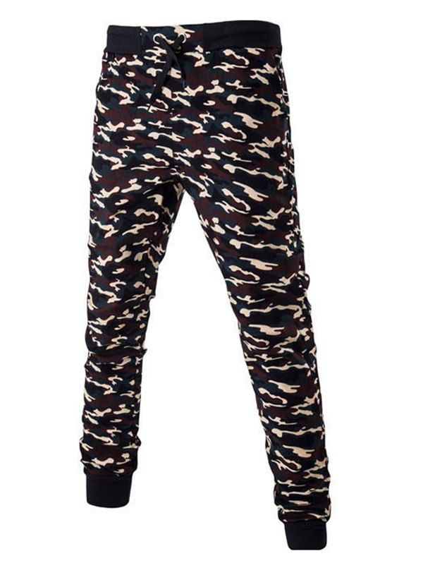 

Drawstring Beam Feet Camoflage Pattern Jogger Pants, Coffee