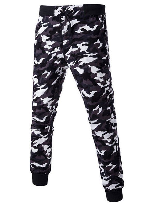

Drawstring Beam Feet Camoflage Pattern Jogger Pants, Deep gray