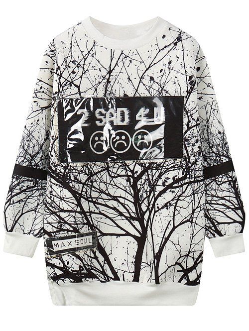 

Round Neck Tree Branch Print Sweatshirt, White
