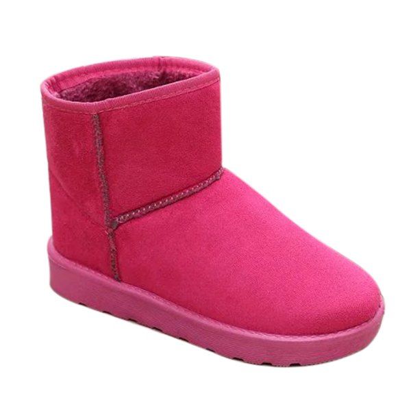 

Suede Slip-On Flat Heel Snow Boots, Rose red