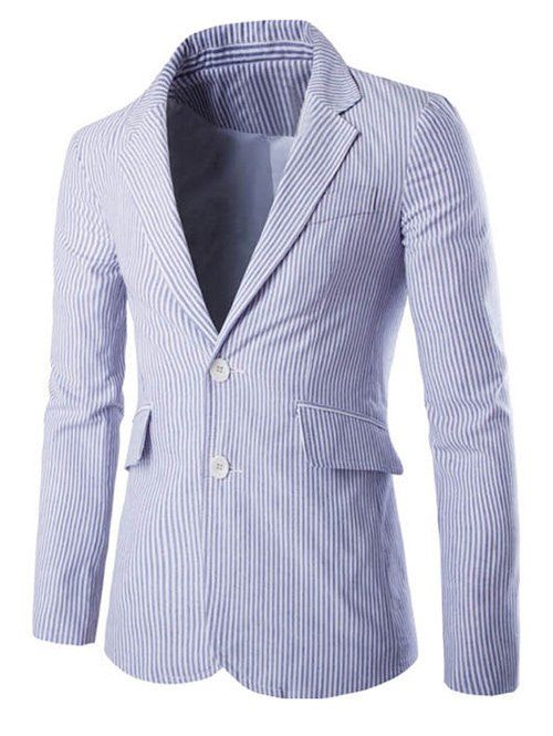 

Vertical Stripe Splicing Lapel Single-Breasted Blazer, Blue