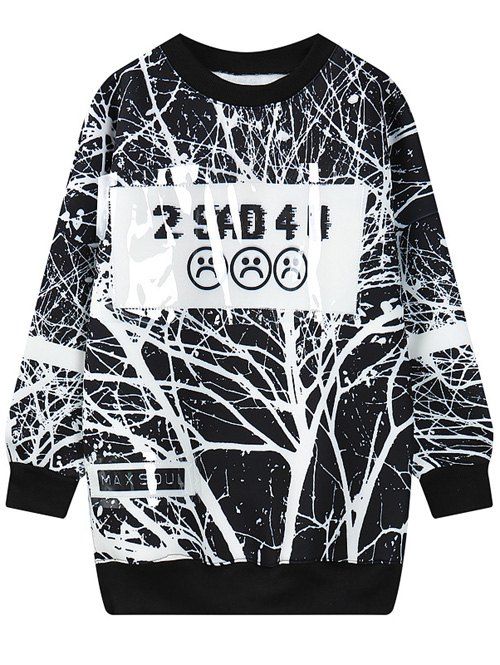 

Round Neck Tree Branch Letter Print Sweatshirt, Black