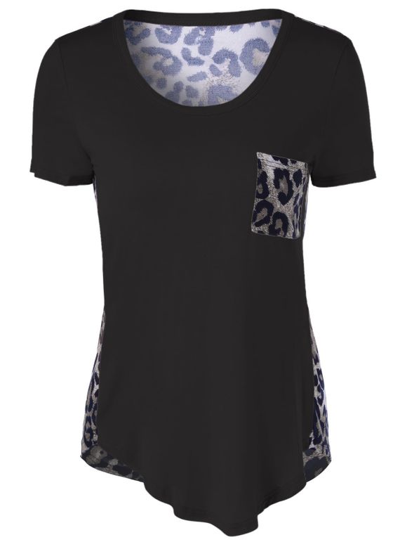 U-Neck T-shirt imprimé léopard - Noir S
