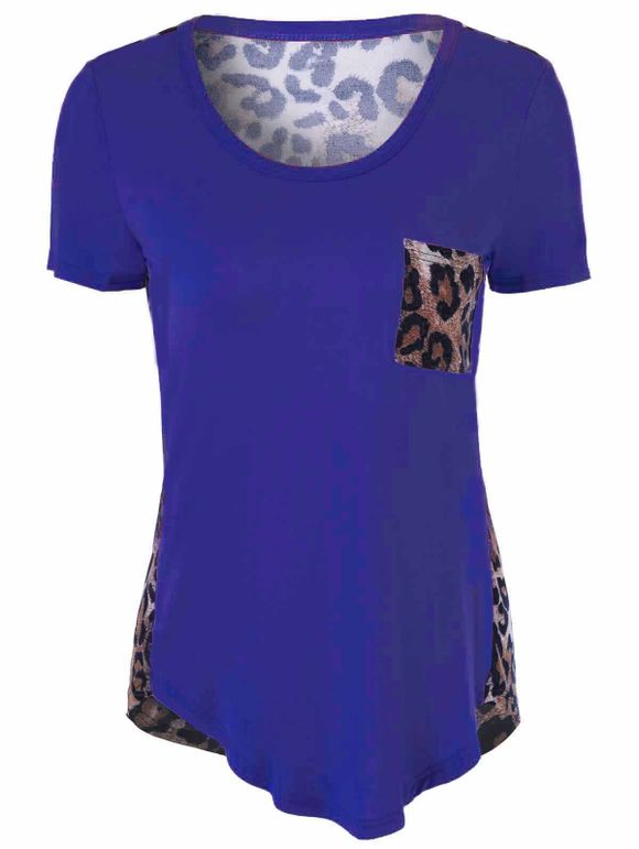 U-Neck T-shirt imprimé léopard - Bleu S