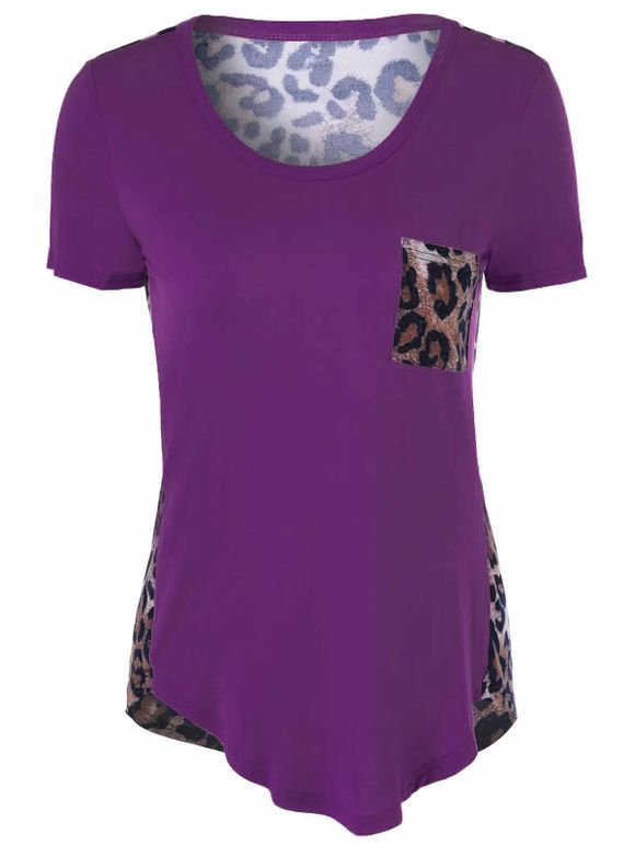 U-Neck T-shirt imprimé léopard - Pourpre S
