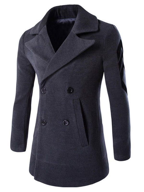 

Turn-Down Collar Double-Breasted Embroidery Woolen Coat, Deep gray