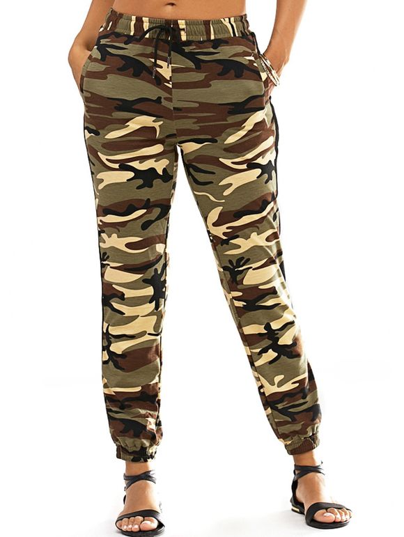 Mode Narrow Pieds à lacets Camo Imprimer Pants - VERT D'ARMEE Camouflage L