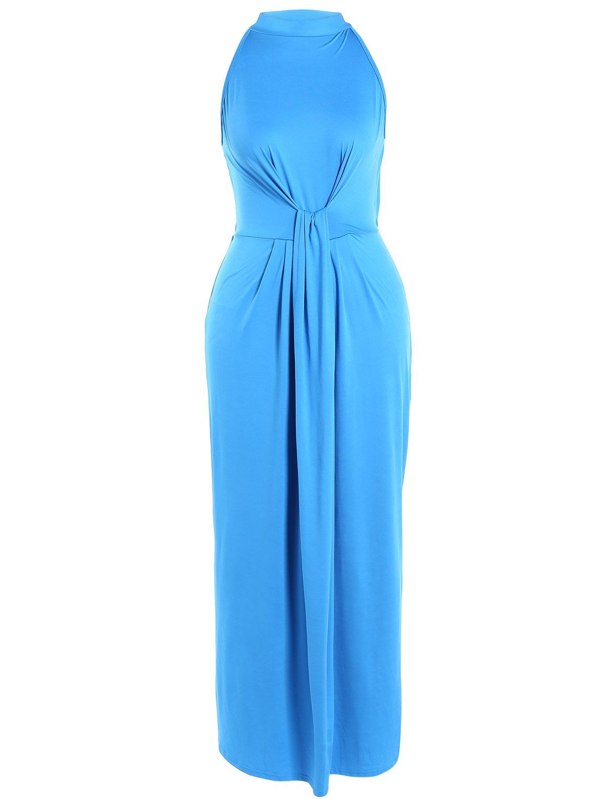 

High Waist Tied-Up Ruched Maxi Dress, Lake blue