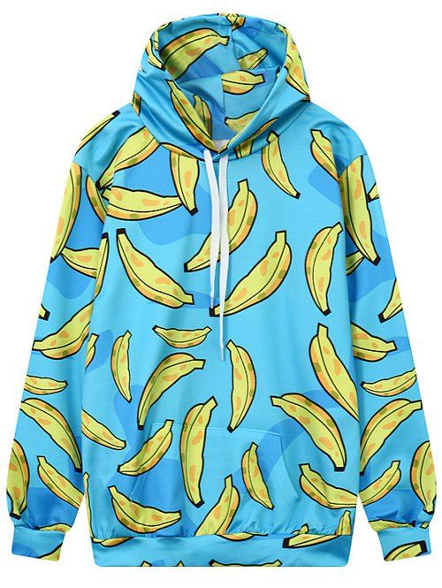 

Front Pocket Banana Pattern Outerwear Hoodie, Azure