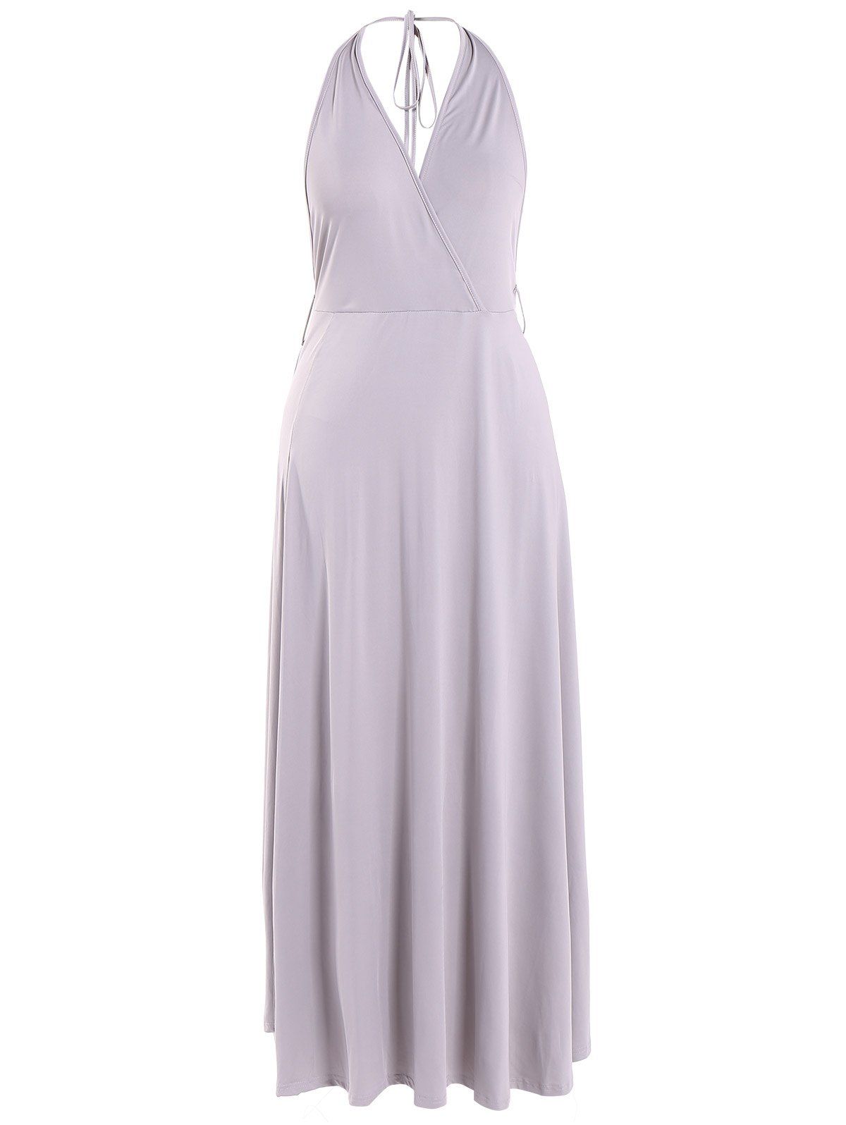 

Backless High Slit Halter Maxi Dress, Gray