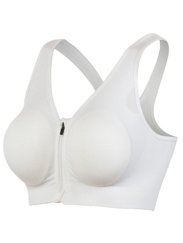 

Genie Padded Racerback Zipper Front Running Sports Bra, White