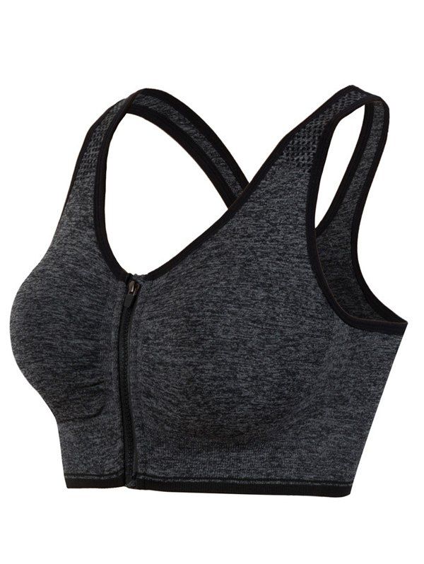 

Genie Padded Racerback Zipper Front Running Sports Bra, Gray