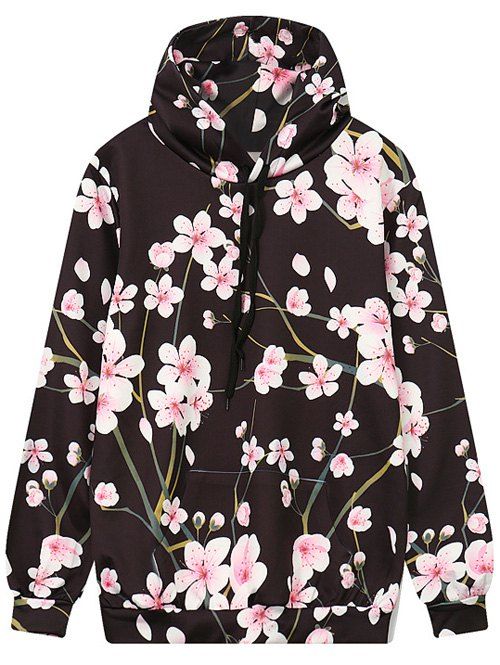 

Front Pocket Floral Print Outerwear Hoodie