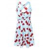 Plongeant Vintage Neck Criss Retour Cerise Robe imprimée - Bleu clair L