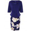 Robe de Bureau Fourreau Fleurie Jointive à Demi-Manches - Bleu Violet 4XL