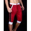 Color Block Splicing Design Lace-Up Sport Cropped Joggers - Rouge 2XL