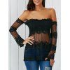 See Through Off The Shoulder Mesh Blouse - Noir ONE SIZE