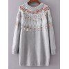 Jacquard Knit Long Sleeve Sweater - GRAY ONE SIZE