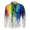 Chemise à Imprimé de Goutte de Peinture Colorée avec Bouton Frontal Caché - Blanc L