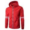Hooded Zip-Up Lettre Edging Varsity Stripe Jacket - Rouge XL