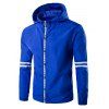 Hooded Zip-Up Lettre Edging Varsity Stripe Jacket - Bleu Saphir XL
