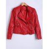 Zipper Fly Faux Leather Jacket - RED S