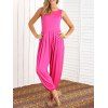 Sleeveless Loose High-Waisted Jumpsuit - ROSE RED M