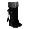 Tassels Flock Wedge Suede Mid Calf Boots, BLACK in Boots | DressLily.com