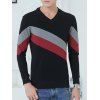 Diagonal Striped Color Block V-Neck Sweatshirt - Rouge et Noir XL