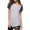 Femmes Casual  's V-cou à manches courtes Shrink Pliez T-shirt en dentelle - Gris Clair XL