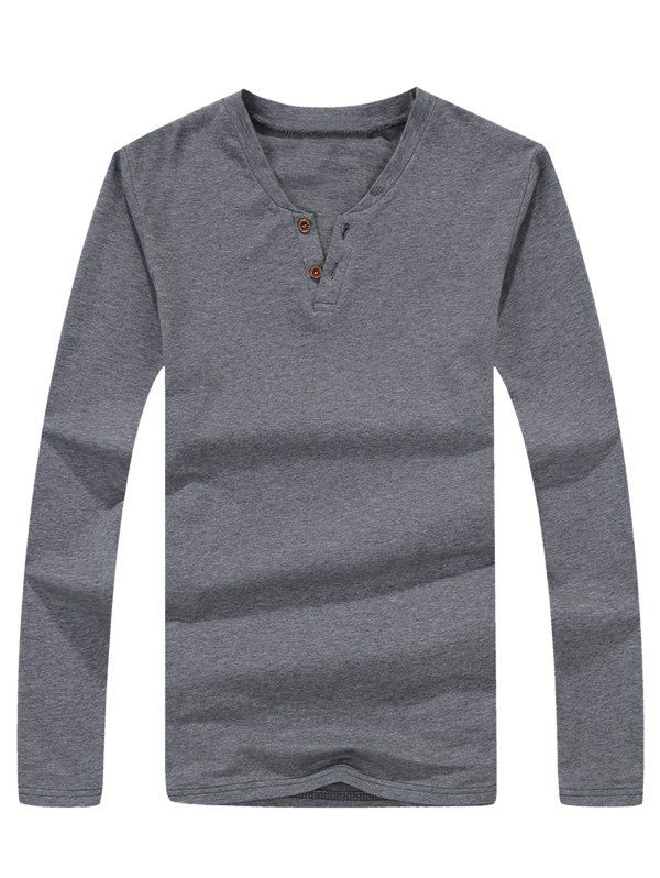 

V-Neck Long Sleeve Henley Shirt, Gray