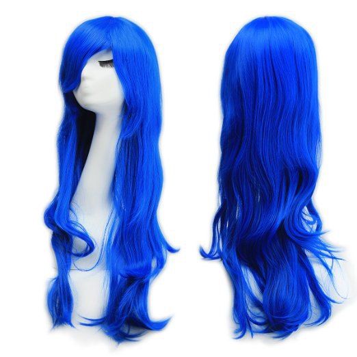 

Long Side Bang Slightly Curled Parrucca Piena Cosplay Synthetic Wig, Blue
